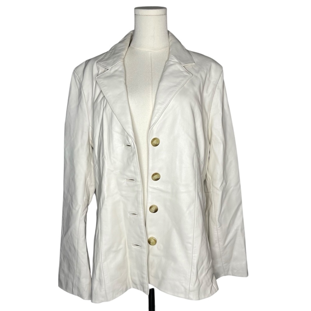 Vintage Wilson Leather White Button Front Collared Leather Jacket Classic - Picture 1 of 9